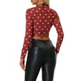 thumbnail image 3 of INSPIRE CHIC Women's Semi-Sheer Blouse Heart Print Crop Tops Party Mesh Top Red M, 3 of 5