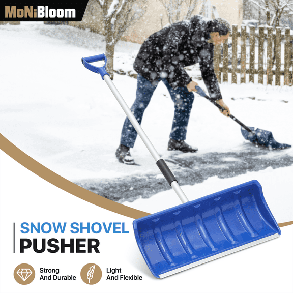 Magshion Snow Shovel, Portable Wide Snow Pusher with D-Grip Handle, 21.5" Aluminium Snow Removal Tool for Driveway Outdoor Garden, Blue
