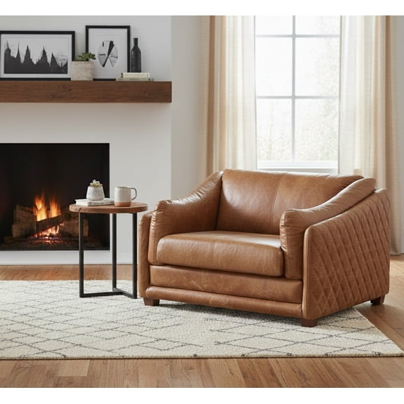 Crafters and Weavers Waco Contemporary Italian Leather Loveseat in Light Brown