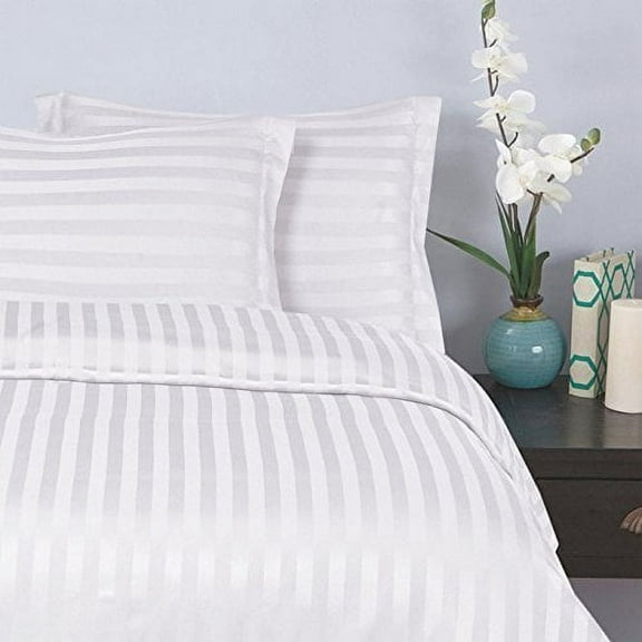 Elegant Comfort® Wrinkle & Fade Resistant 1500 Series - Damask STRIPES Silky Soft 4-Piece Sheet Set, Up To 16" Deep Pocket, Queen, White