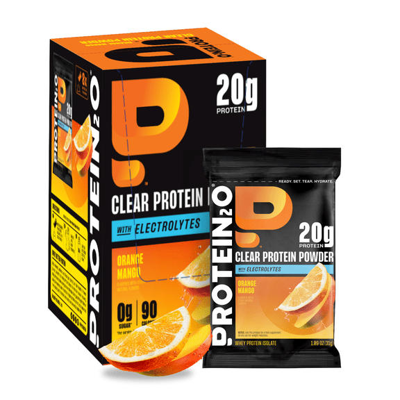 Protein2o 20g Whey Protein Isolate Protein Powder, 370mg of Electrolytes, Vitamins B5 & B6, Sugar Free, Orange Mango, 16-Pack