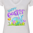 thumbnail image 4 of Inktastic Happy Easter Blue Bunny and Eggs in Grass Women's V-Neck T-Shirt, 4 of 5