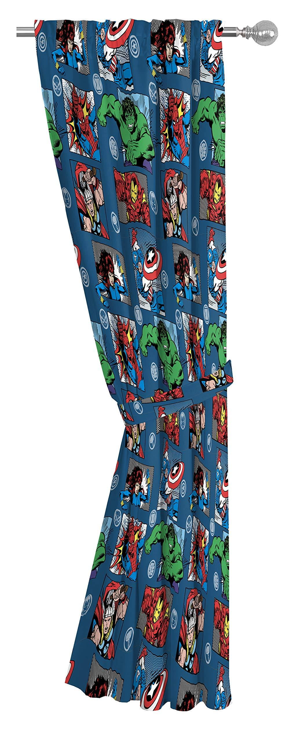 Marvel Avengers Fighting Team 84" Inches Drapes - Beautiful Room Decor & Easy Set Up, Bedding - Curtains Include 2 Tiebacks, 4 Pieces Set (Official Marvel Product)