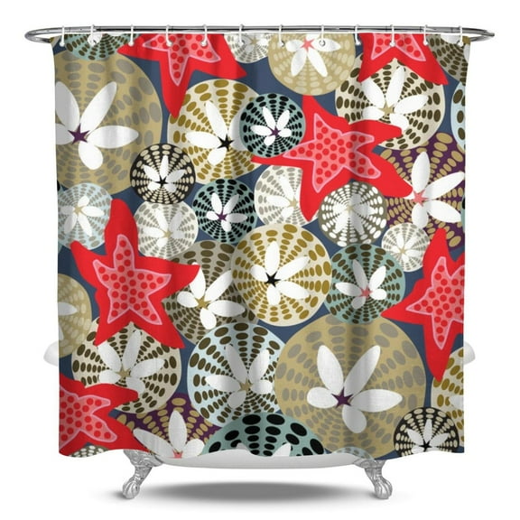 Ocean Shower Curtain Waterproof Fabric with Plastic Hooks, Nautical Starfish Seahorse Coral Tropical Marine Beach Seaside Summer Vintage Pattern Bathroom Shower Curtain