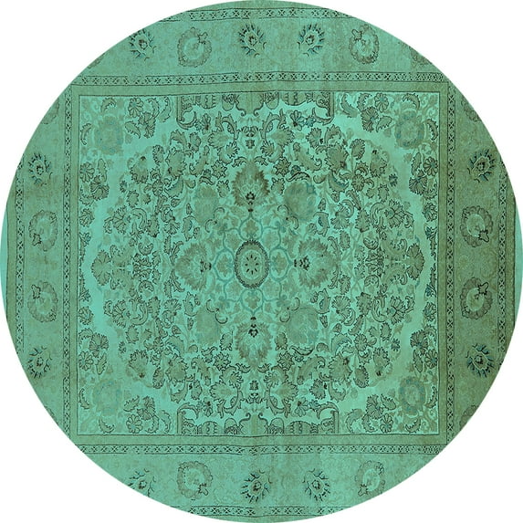 Ahgly Company Indoor Round Oriental Turquoise Blue Industrial Area Rugs, 4' Round