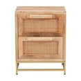 thumbnail image 3 of Linon Josie Wood 2 Drawer Side Table Cane Detailing Gold Metal Base in Natural, 3 of 13
