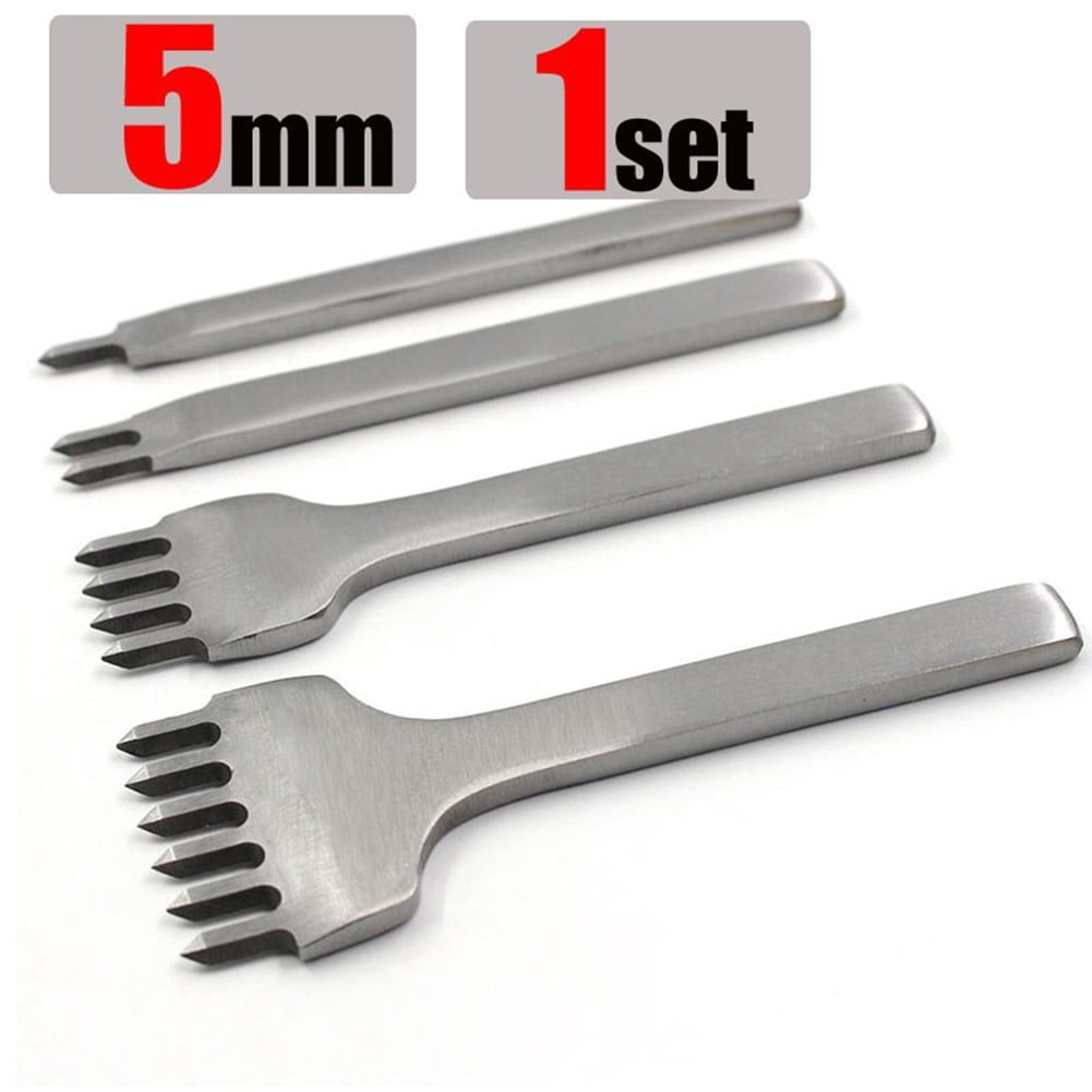 Prong Punch Tool Set - 3pcs 5mm Leather Row Round Hole Tooth Punch Tool,  2/4/6 Prong Circular Cut Lacing Stitching Chisel DIY Leathercraft Punching