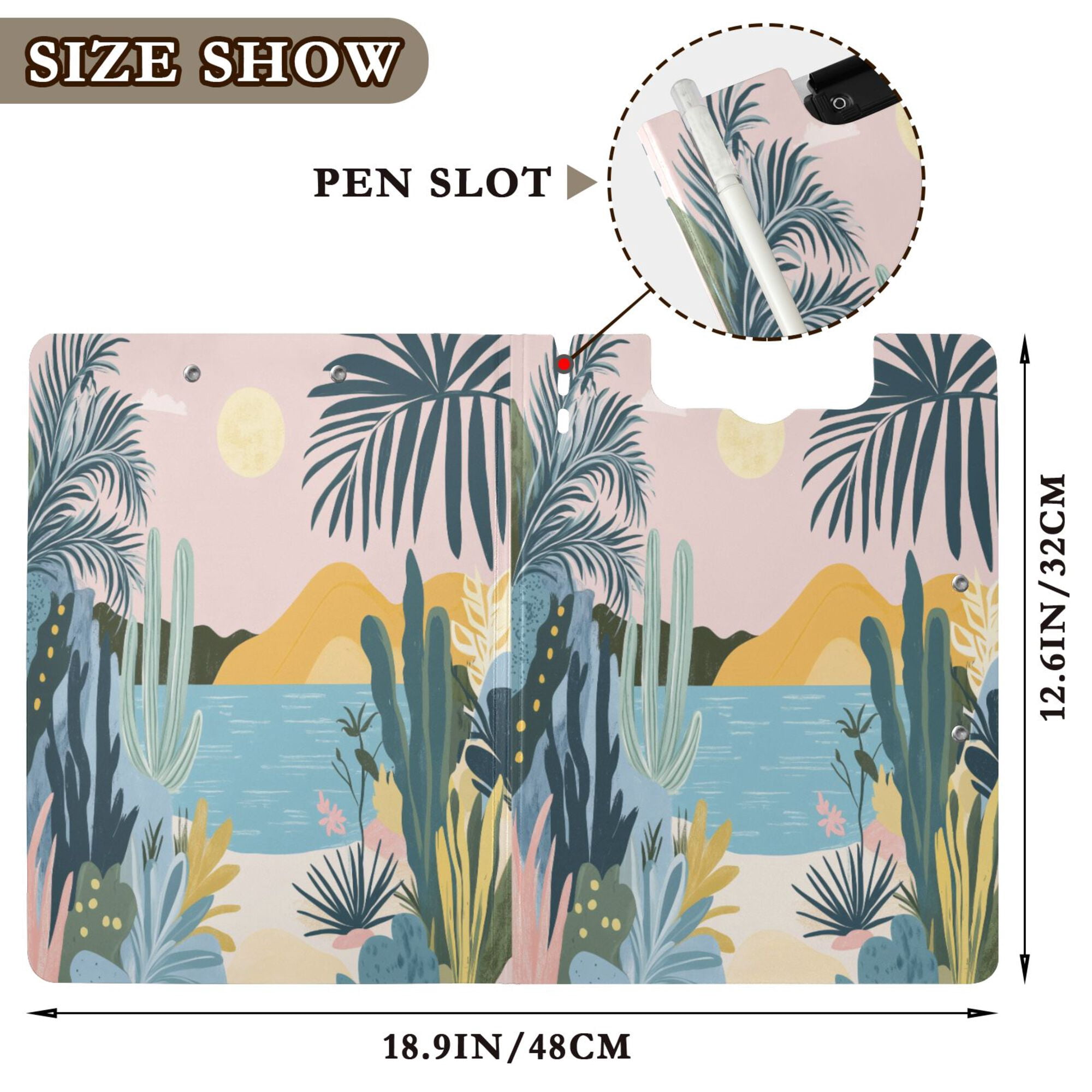 FORMRS A4 Clipboard Folder with Pen Holder Horizontal Foldable School Office Binder, Boho Style Sun