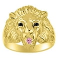thumbnail image 1 of RYLOS Rings Gold Plated Silver Lion Head Ring Black Diamonds Eyes & Gemstone Mouth Fun Designer Rings Pink Ice Jewelry Size 6, 1 of 7