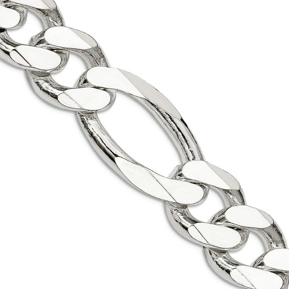 925 Sterling Silver Solid Polished Fancy Lobster Closure 15mm Figaro Chain Necklace 22 Inch Lobster Claw Chain Necklace