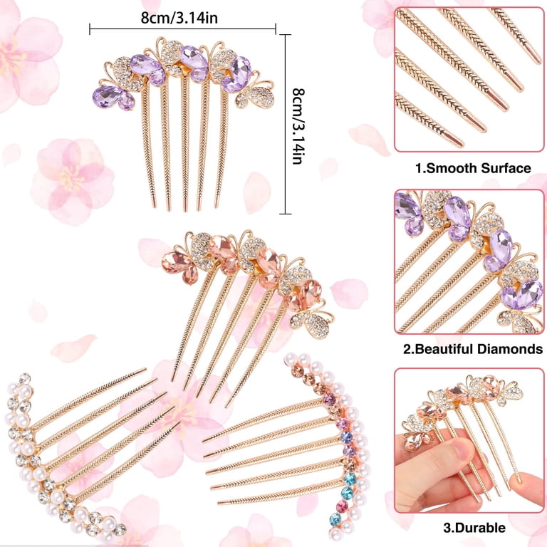 4 Pcs Elegant Pearl & Rhinestone Hair Combs for Women  display picture 3