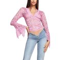 thumbnail image 3 of Cenuakty Women Crop Tops, Long Sleeve V Neck Lace See Through Solid Color Casual Party Street Summer Shirt, 3 of 8