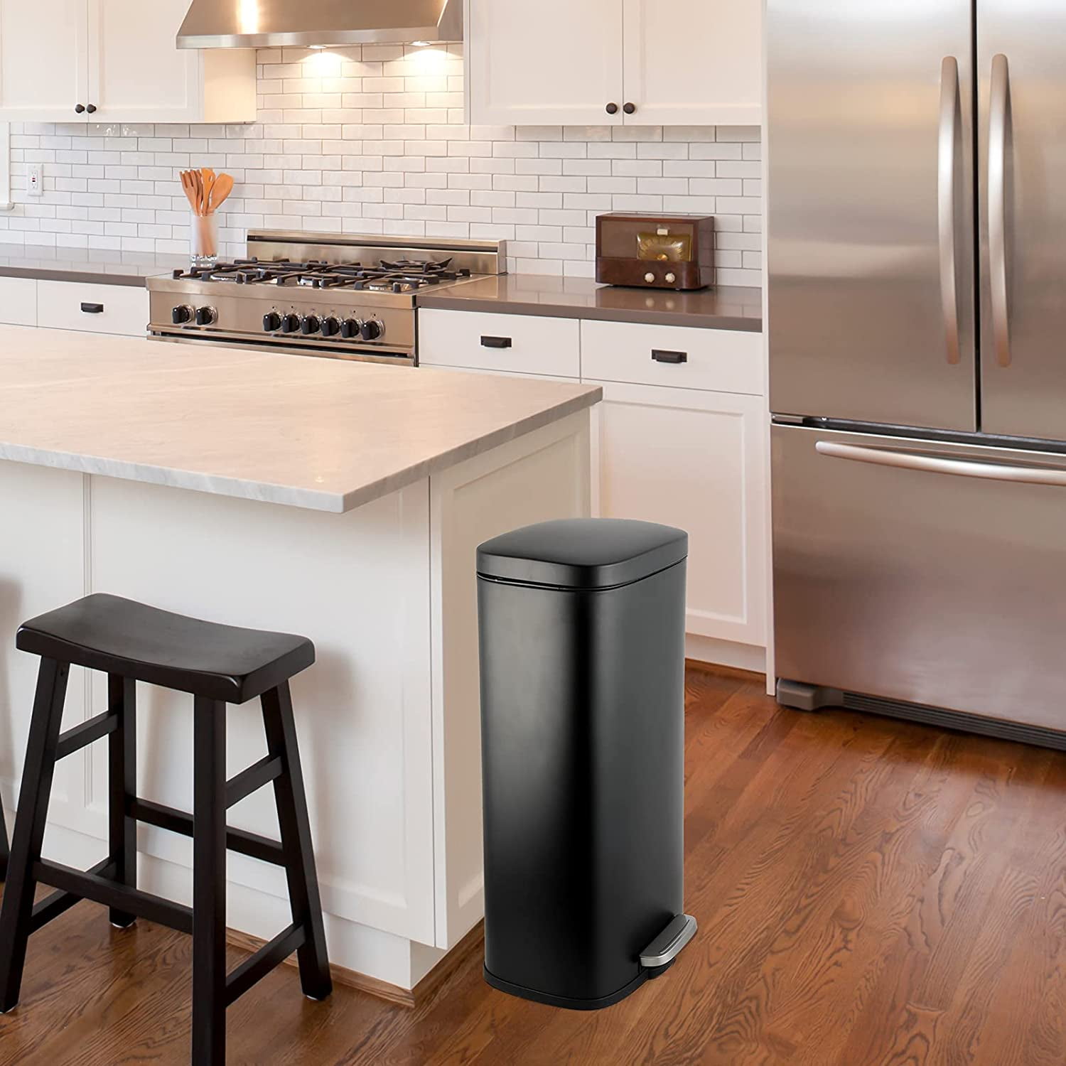 Arlopu 8 Gallon / 30 Liter Kitchen Trash Can with Foot Pedal, Stainless Steel Step Trash Can with Silent-Close Lid for Home Office