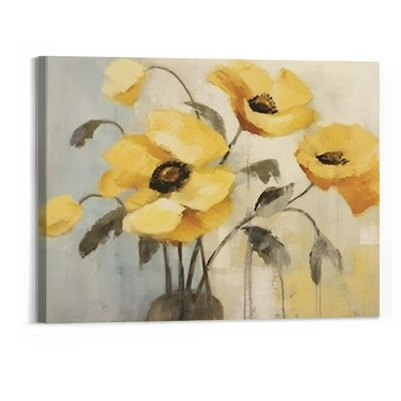 Creowell  Elegant Yellow Flowers Canvas Wall Art Yellow Poppy Picture Prints Framed and Stretched Painting Artwork for Modern Office Living Room Guest Room Decoration 20x16 Inch