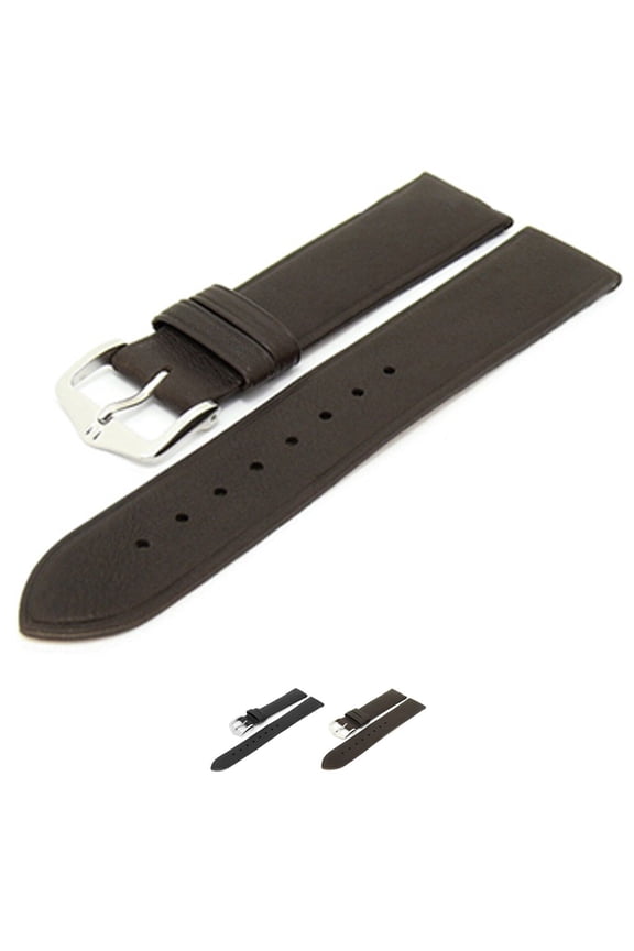 Softcalf Leather Watch Strap - Brown - L - 16mm - Stainless Steel Silver buckle