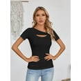 thumbnail image 5 of Womens Fashion Fall Clothes One Piece Cutout Tops short Sleeve Slim Fitted Shirts Tee Tshirts, 5 of 6