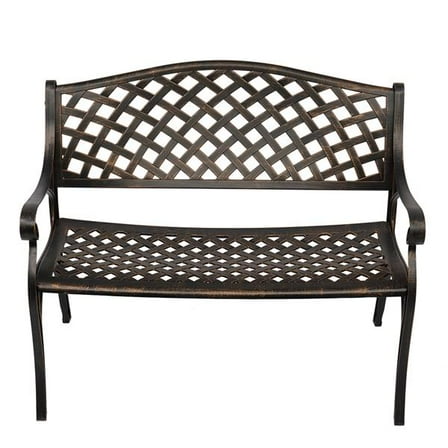40.5" Outdoor Cast Aluminum Bench With Mesh Backrest Seat Surface Antique Style with Curved Armrests for Backyard Porch Bronze