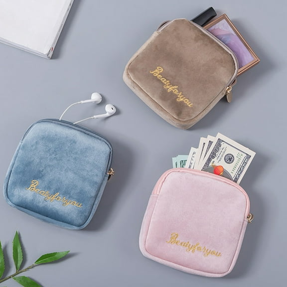 Ludlz Embroidery Project Carrying Bag, Embroidery Kits Storage Bag Plush Embroidery Women Cosmetics Sanitary Purse Storage Bag Pouch Container