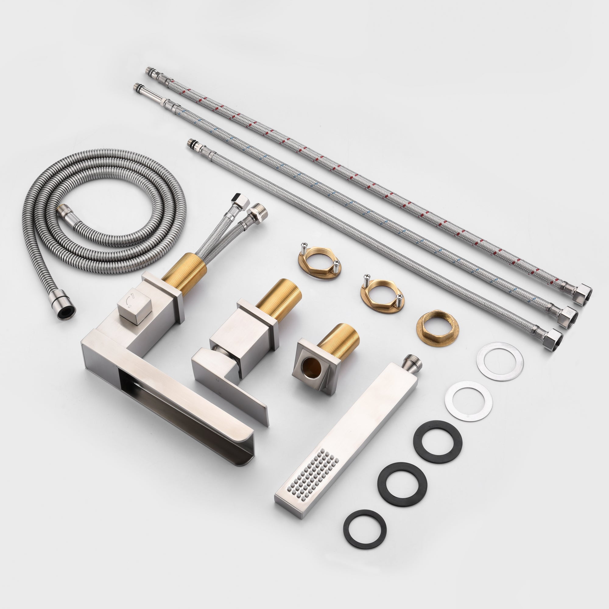 3 Holes Roman Tub Faucet with Sprayer Brushed Nickel Waterfall Tub Filler