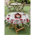 thumbnail image 3 of Outdoor Tablecloth with Umbrella Hole and Zipper, Red Gnomes Valentine's Day Round Table Cloth 60 Inch Waterproof Tablecloth, Love Heart Roses Vintage Picnic Table Cover for Patio Camping, 3 of 7