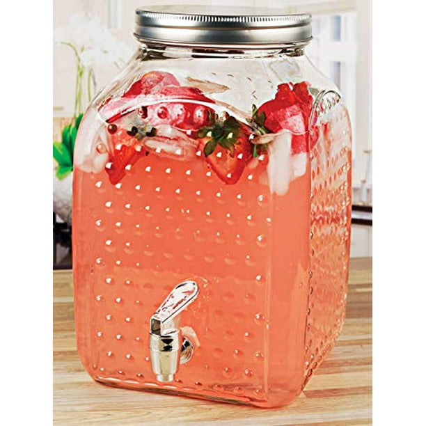 Circleware Hobnail Elegant Sun Tea Mason Jar Glass Beverage Dispenser, Fun Party Entertainment