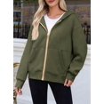thumbnail image 4 of Hoodies for Women Sweatshirt Zip Up Hoodie Fall Fashion Trendy Long Sleeve Jackets Winter Clothing Outfits  Green S, 4 of 6