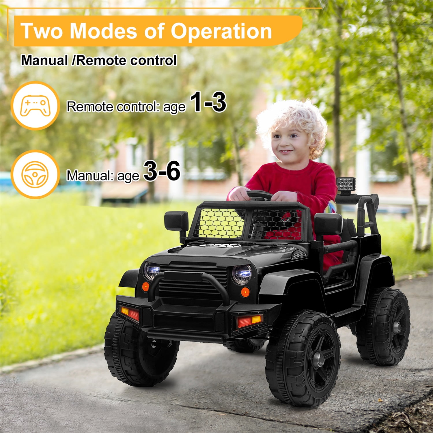 CIPACHO 12V Kids Ride On Car Truck, Battery Powered Vehicle with Remote Control, LED Lights, MP3 Music, Toy Gift for Children, Black