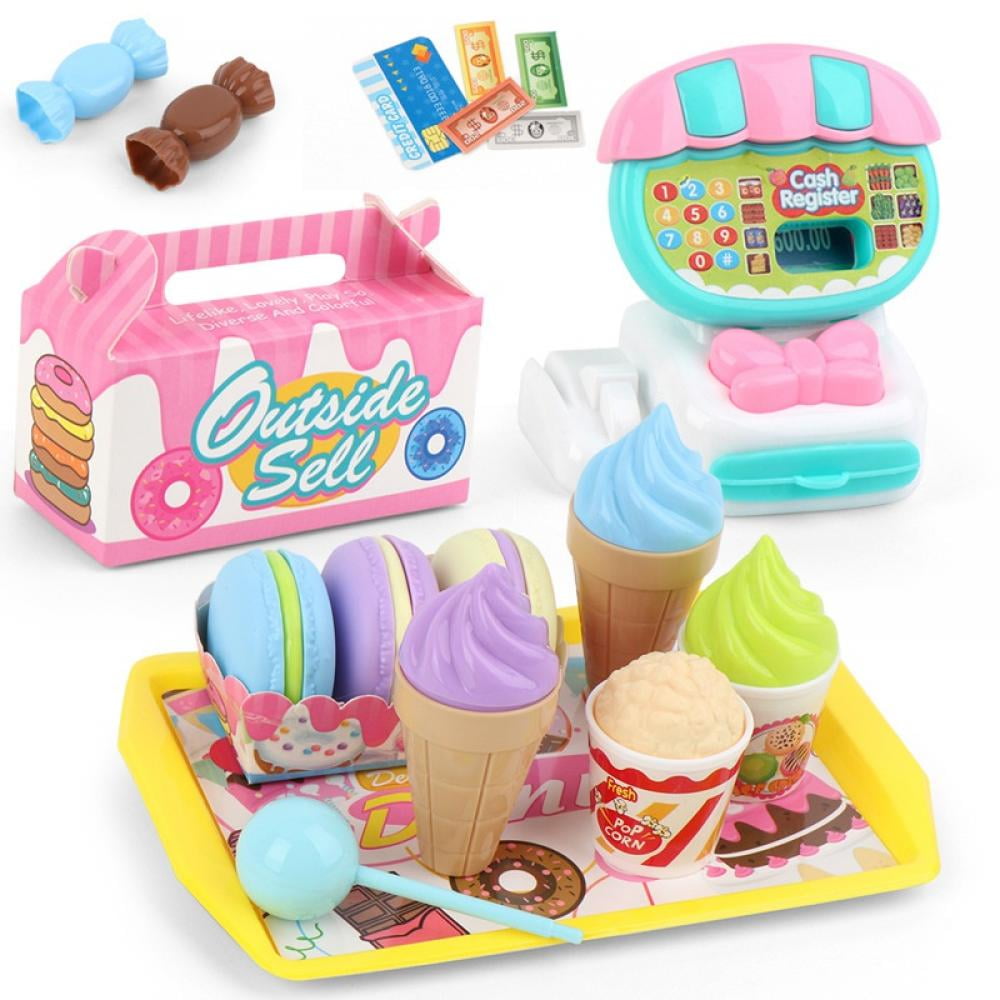 Kids Ice Cream Grocery Shop Supermarket Toy Playset Cash Register & Scanner 