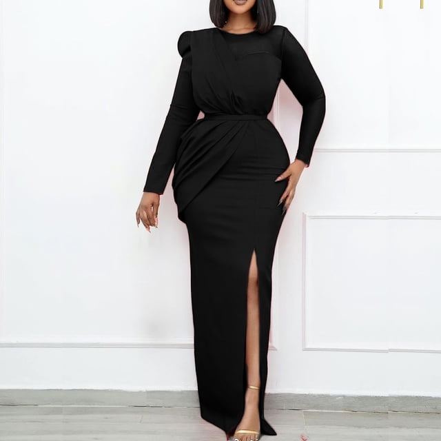 Gspmoly Robes d'Été pour Femmes, Mode Féminine Polyvalente Quotidienne Manches Longues Col en V Finition Satinée Ceinture Taille Courte Jupe Robe Robes Formelles pour Femmes Économies