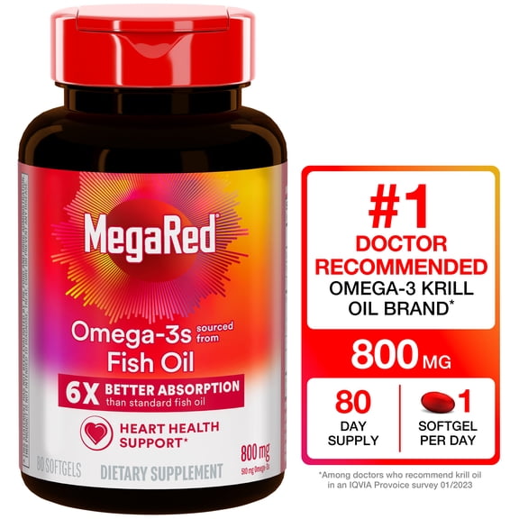 MegaRed Advanced 6x Better Absorption Omega-3 Fish Oil Softgels, 800 mg, 80 Ct