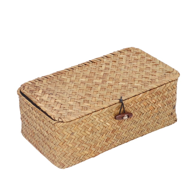 Seagrass Storage Basket, Simple Durable Rectangular Seagrass Basket Exquisite Soft Large Capacity Portable With Lid For Bathroom S,M,L