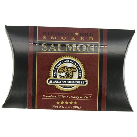 Alaska Smokehouse Smoked Salmon Fillet In A Black Box With A Crimson Wrap, 2 Ounce box