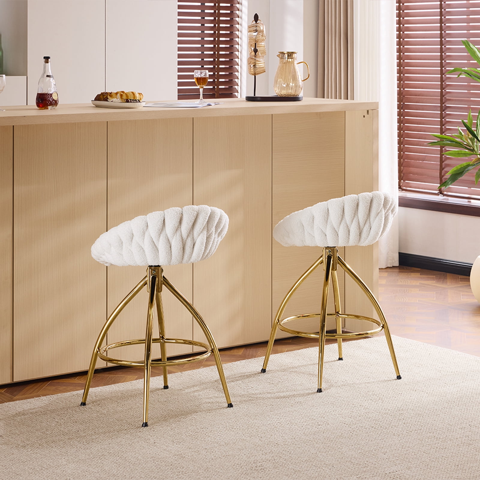 Ktaxon Set of 2 Swivel Barstools with footrest, 26" Counter Height Padded Bar Stools 2 PCS, Gold
