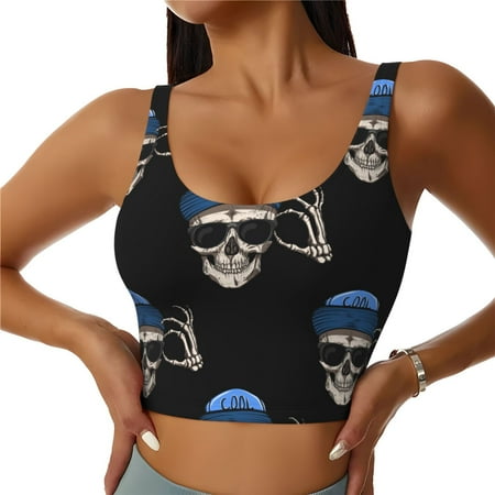 Sports Bras for Women - halloween cool skull Seamless Yoga Bra Workout Crop Top with Removable Pads