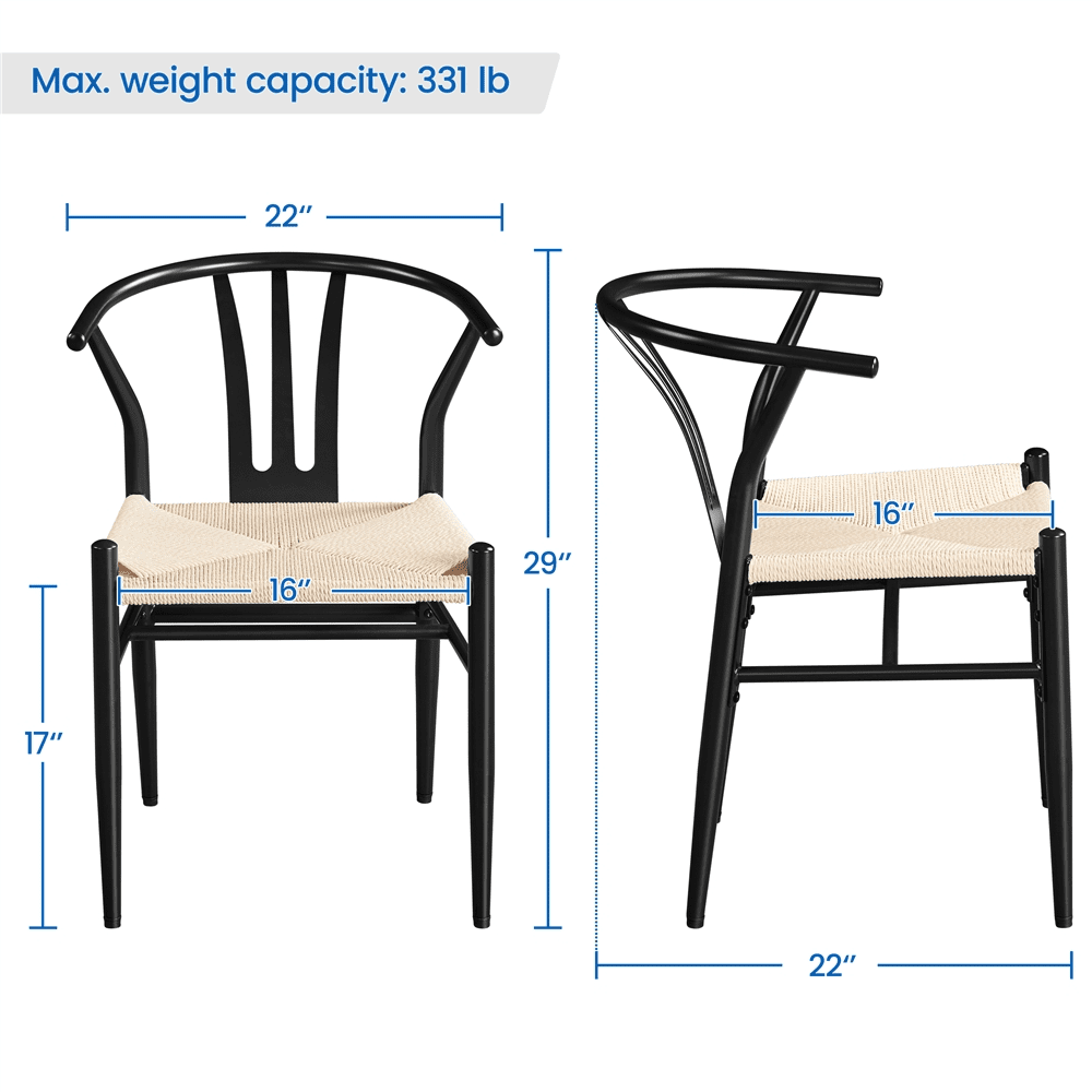 Alden Design 2PCS  Dining Chair Weave Chair with Metal Frame for Dining Room, Black