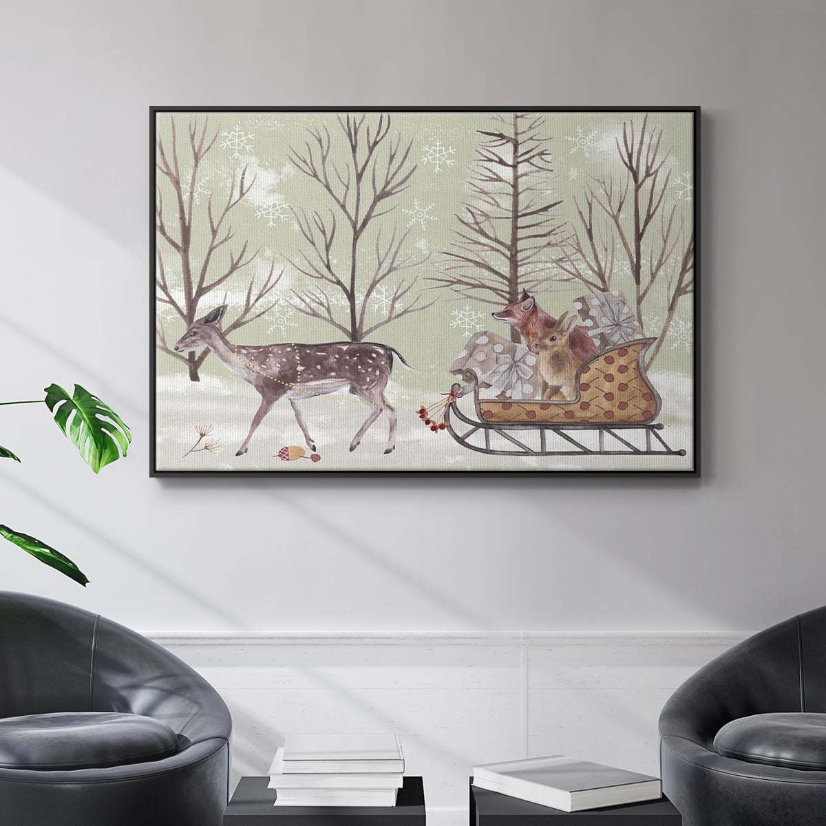 Christmas Time II - Framed Gallery Wrapped Holiday Canvas - 17 x 25 - Black Frame