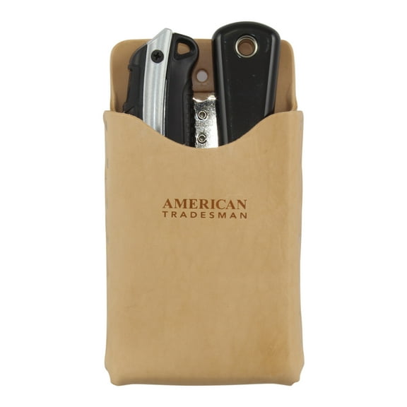 American Tradesman 918C - Top Grain Leather Box Shaped Tool Pouch w/Belt Clip