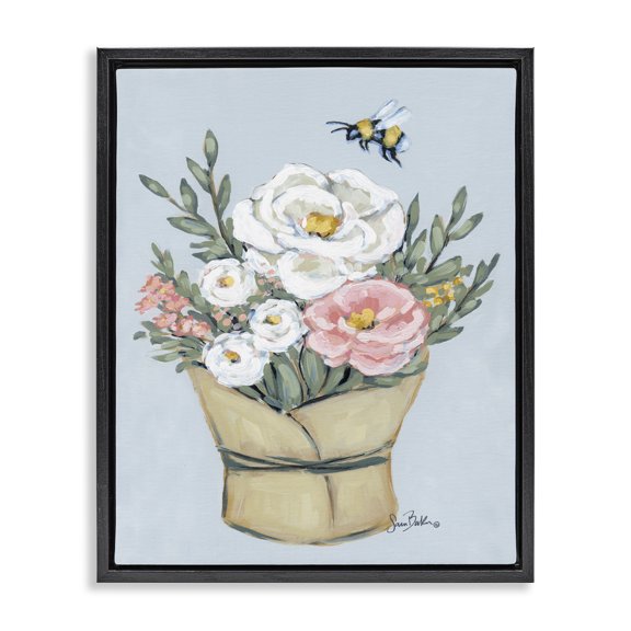 Stupell Industries French Country Pink & White Bouquet Black Floating Frame Canvas Art, 17 x 21, by Sara Baker