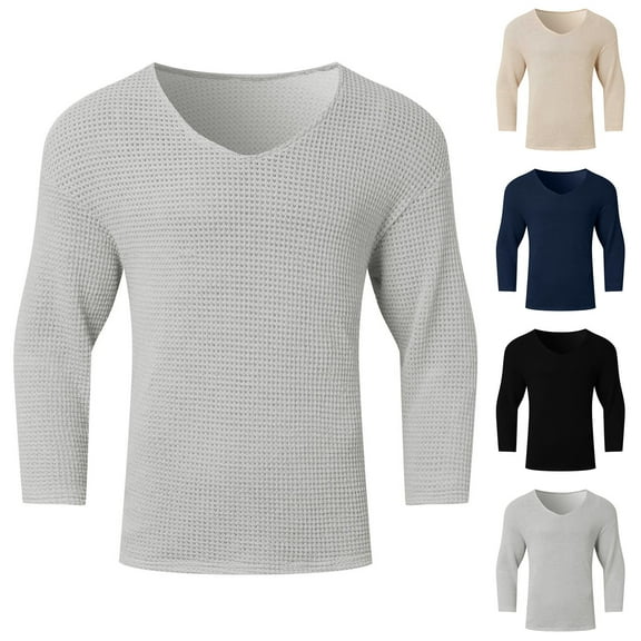 WRKEKC Men's V-Neck Sweater Solid Color Waffle Knit Loose Fit Soft Comfortable Long Sleeve Stylish Winter Casual Knitted Pullover