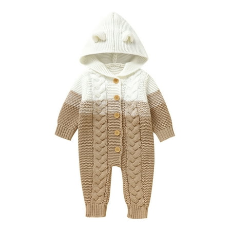 

Bjutir Toddler Boys Girls Sweater Casual Tops Baby Knitted Romper Outfits Hooded Sweater Bear Jumpsuit Overalls Playsuit Outerwear For 3-6 Months