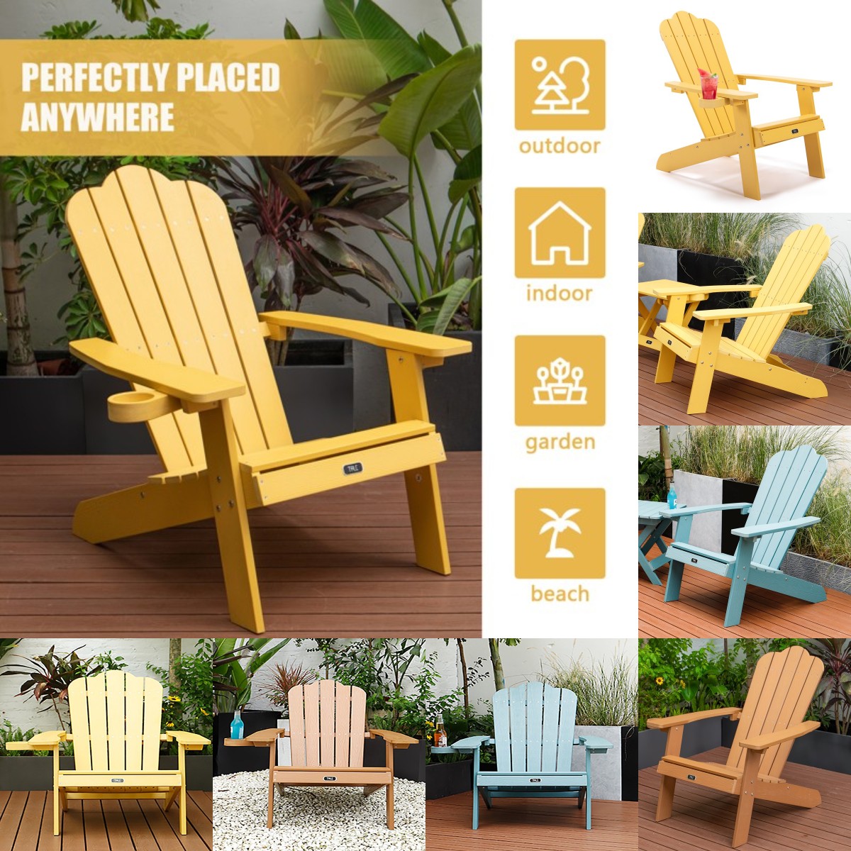 Plastic Adirondack Chairs For Outside For Adults,380 lbs Capacity Load,Plastic Outdoor Classic