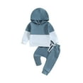 thumbnail image 2 of Toddler Baby Boy Fall Clothes 6M 12M 18M 24M 3Y Hoodie Outfit Colorblock Pullover Sweatshirt Pants Set 2 Piece Sweatsuit, 2 of 10
