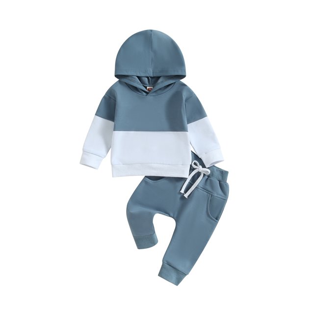 Gupgi 2pcs Baby Boys Fall Tracksuits Contrast Colors Hooded Sweatshirt Elastic Waits Long Pants