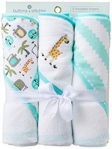 Buttons and Stitches Infant Hooded Towel and Washcloth Dino Print Gray 
