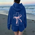 thumbnail image 3 of Christian Hoodies for Women Pink Cross Bow Print Sweatshirt Oversized Long Sleeve Faith Graphic Hooded Pullover Top, 3 of 7