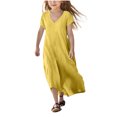thumbnail image 1 of Mgmyaa Robes Filles Enfants Été Manches Courtes Col en V Chandail Robe Longue Plage Robe Décontractée, 1 of 5