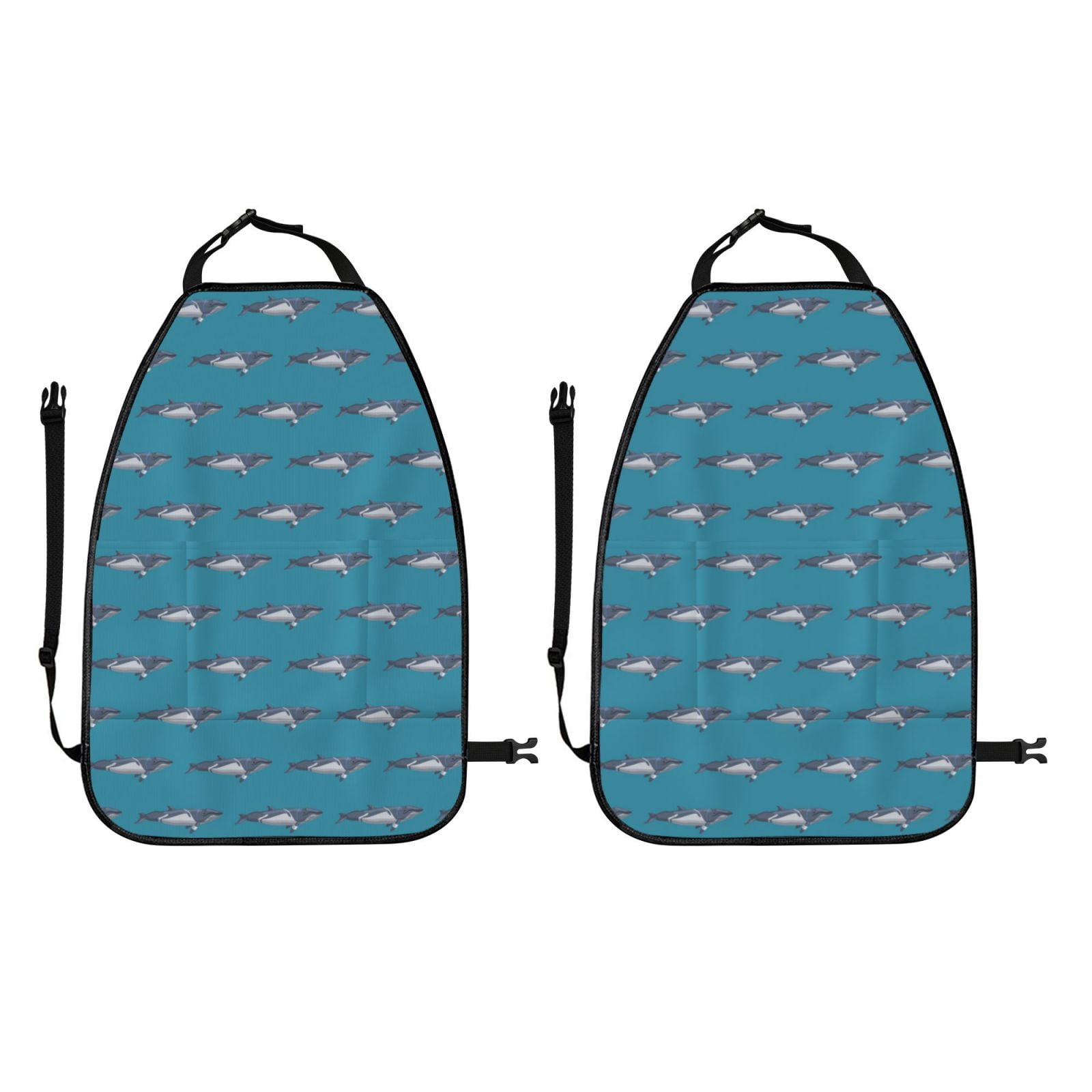 Kdxio Cartoon Whale Print 2 Pack Car Kick Mat Seat Cover Back Protector Mat with Pockets for Organizer Backseat Protector and Storage Anti Kick Pad for Vehicles