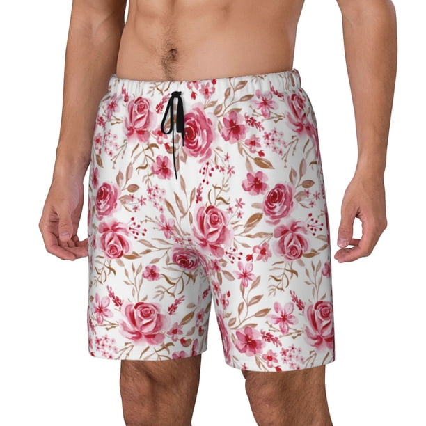 Balery Rose Flowers Bañador para hombre, shorts de playa de secado rápido con entrepierna y forro de compresión-3X-Large