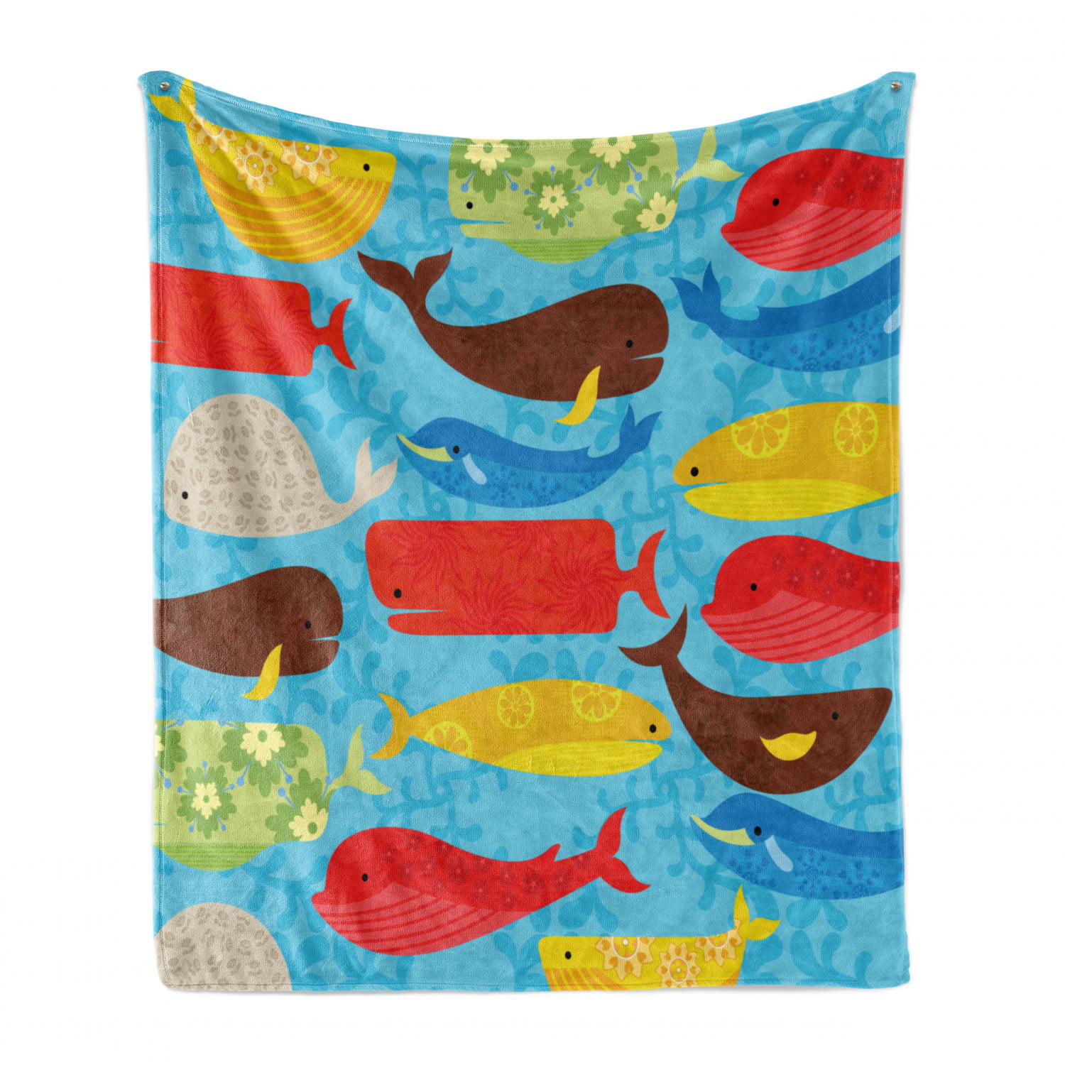 Ambesonne Fish Soft Flannel Fleece Throw Blanket 60 x 80 Multicolor Cozy Plush for Indoor and Outdoor Use Doodle Style Retro Underwater Life Sea Animals Simple Silhouettes in Colorful Design