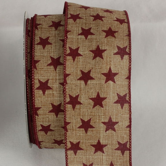 Brown and Red Stars Print Wired Craft Ribbon 2.5" x 20 Yards